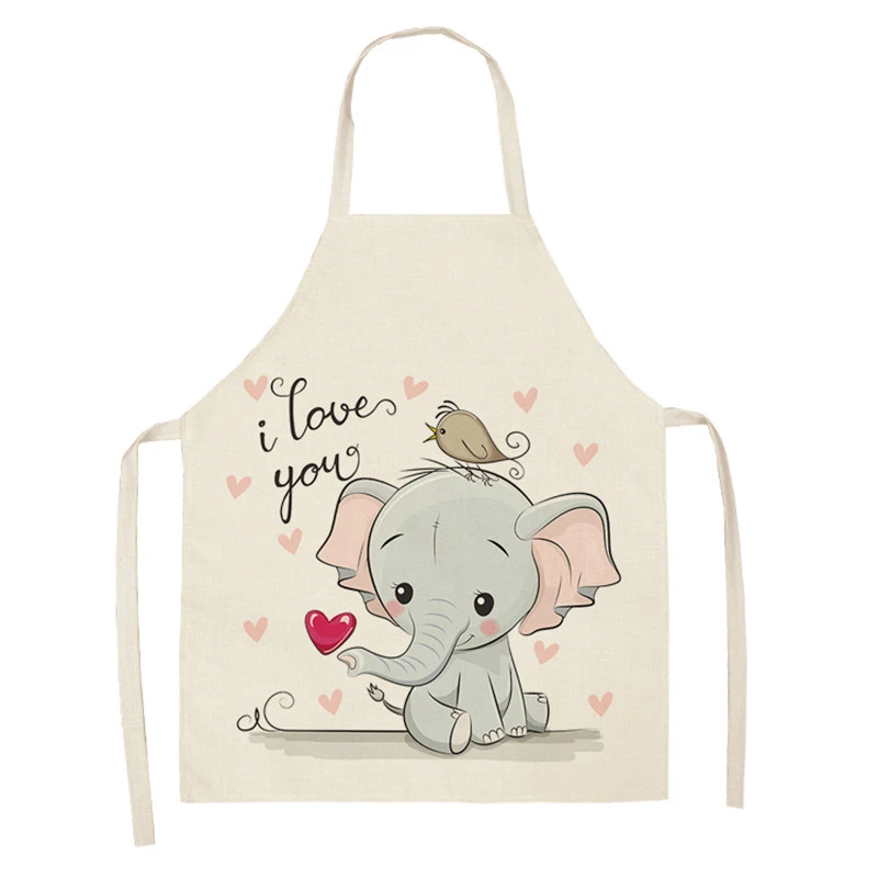 Kawaii Printed Elephant Car Sleeveless Aprons Kitchen Women Cotton Linen Pinafore Home Cooking Baking Waist Bib 53*65cm WQL0161 - Цвет: WQL0161-16
