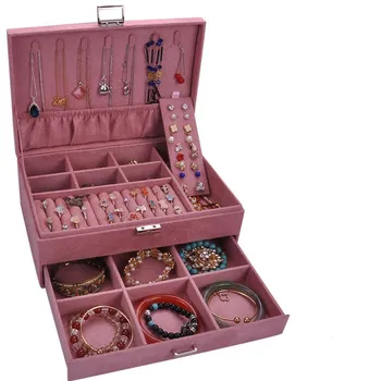 

Jewelry boxes 2 layers Necklace earring ring bracelet Organizers Storage Boxes Double Lock Jewelry Storage Box for Women