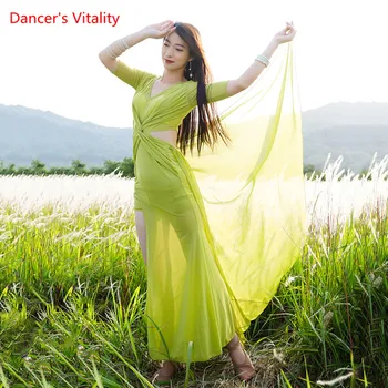 

Belly Dance Clothes New Female Elegant V-neck Dress practice Clothing Spring Profession Performance Exercise Costumes