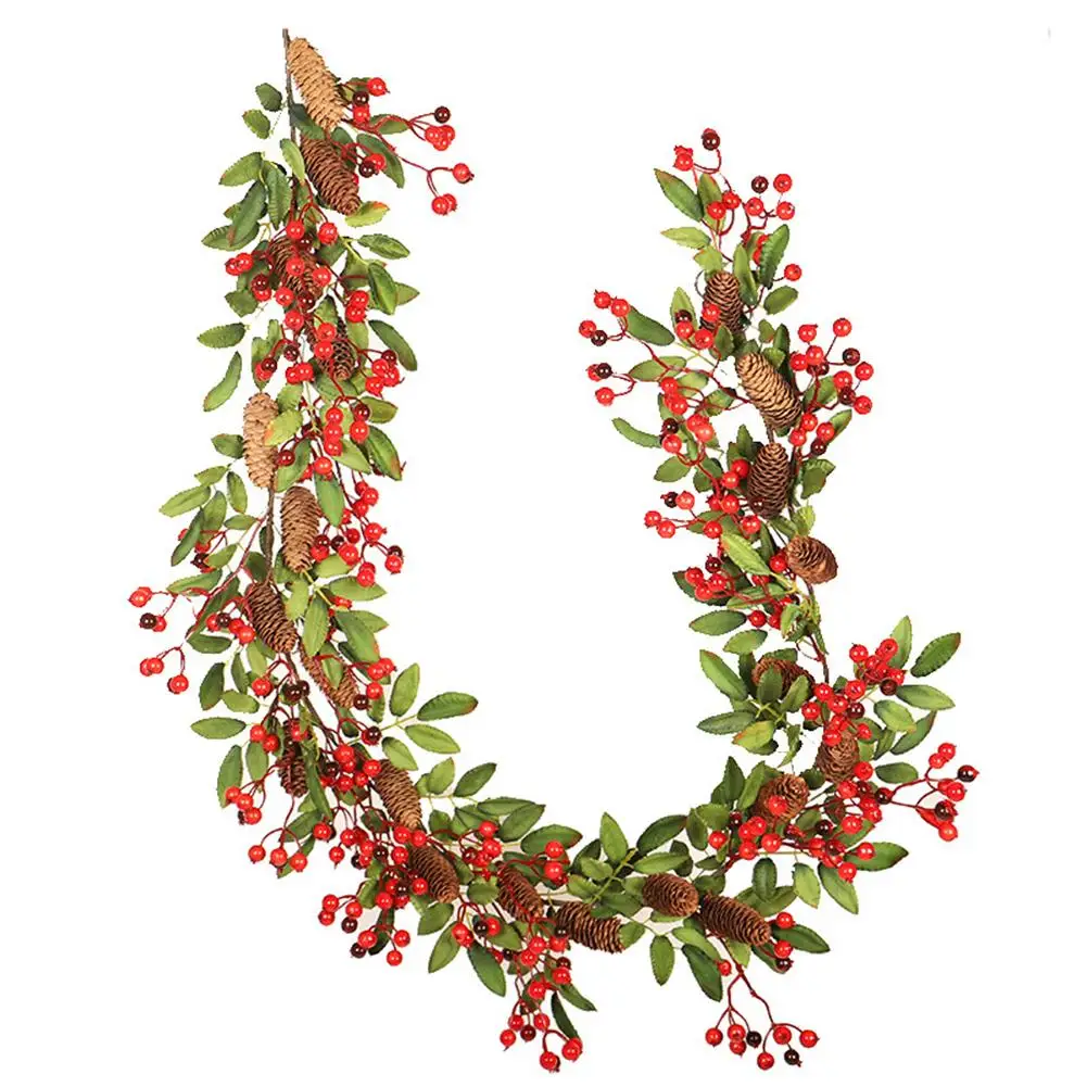 

Christmas Decoration Rattan Pine Cone Red Fruit Ornament 1.8M Christmas Door Windows Pine Fruit Holiday Home Pendant
