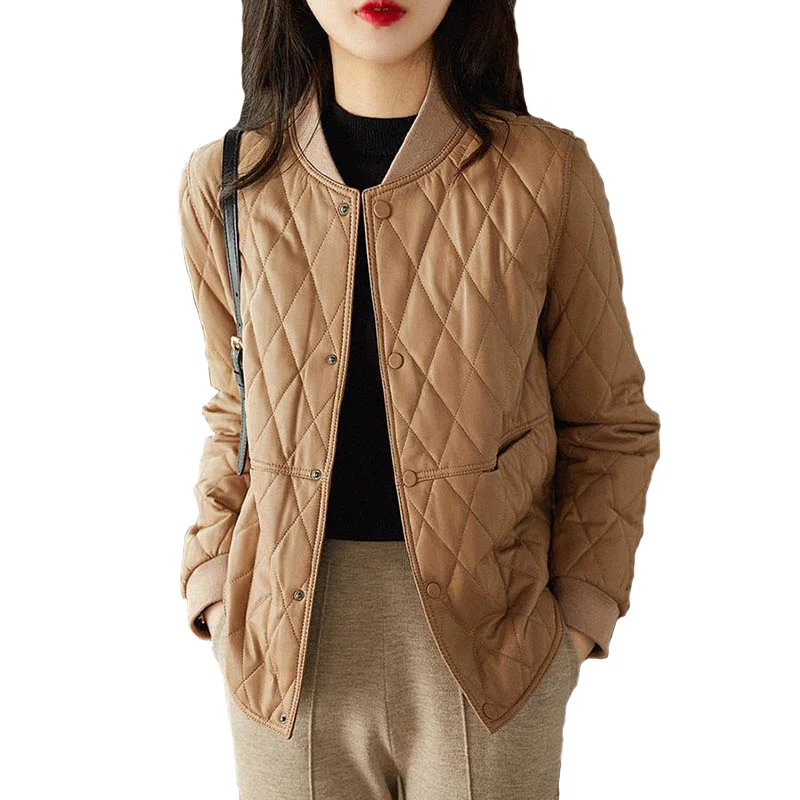 

Women Jacket Fake Leather 2022 Winter Argyle Long Sleeve Slim Warm Casual Simple Short Coat For Ladies Fashion 3 Colors N147