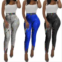 Sexy Nightclub Sparkly Sequin Pants Women High Waisted Pencil Pants Fashion Trousers Skinny Long Pants Party Leggings Female