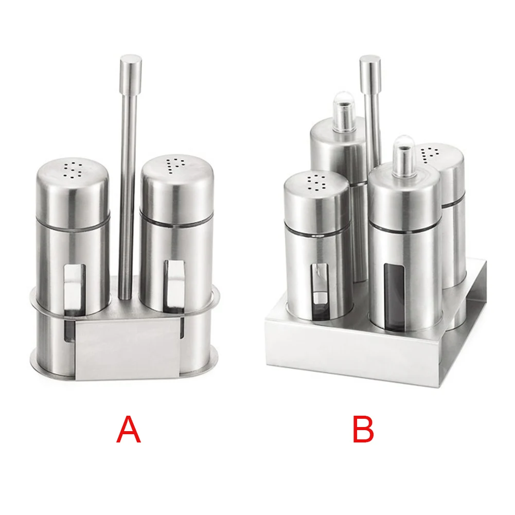 Kitchen Tools Jar Storage Cooking Salt Pepper Seasoning Condiment Box Set Bottle Stainless Steel Spice Odor Free With Stand