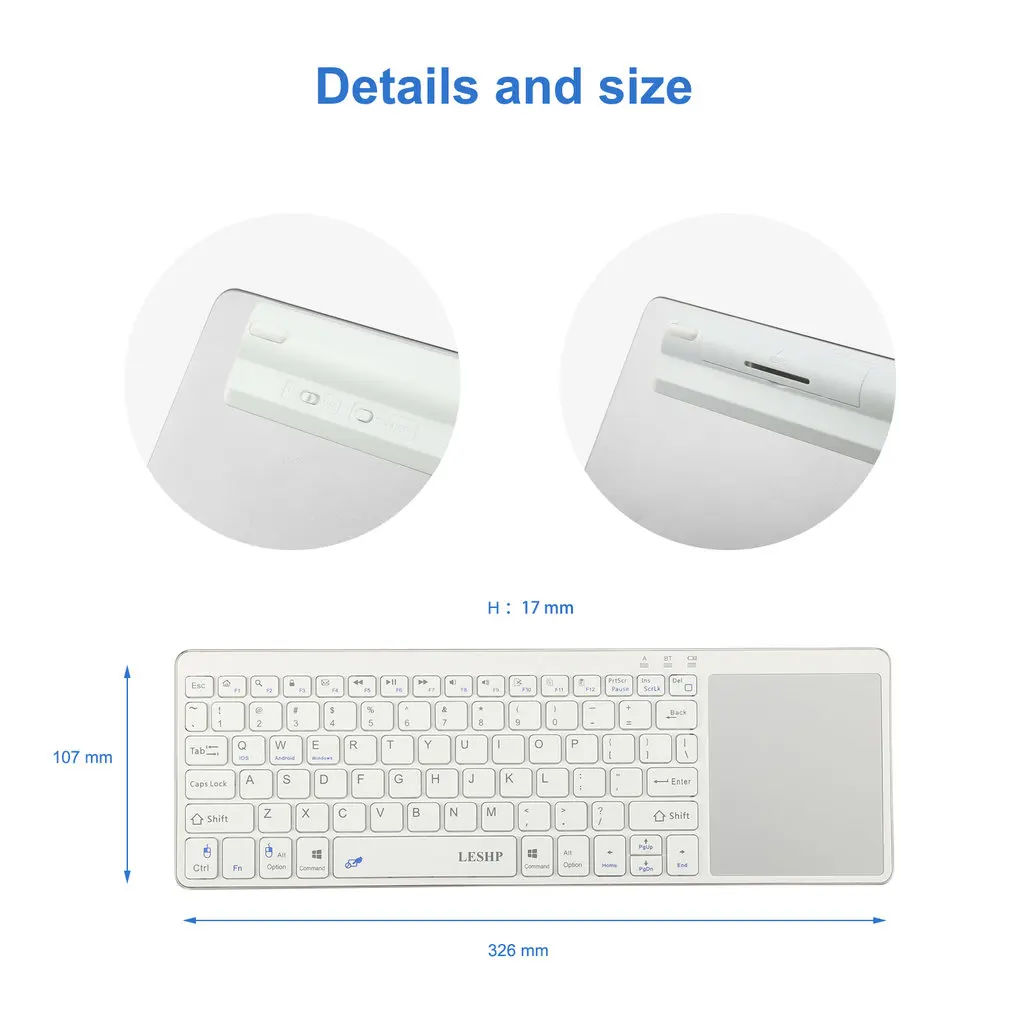 LESHP B020 Wireless All in One Keyboard Ultra Slim with Touch Pad Multimedia Keys for Tablet Light Weight