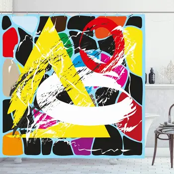 

Shower Curtain Set with Hooks 60x72 Wall Abstract Geometric Pattern Palette Strokes Splashes Design Graphic Lines Oil Mixed