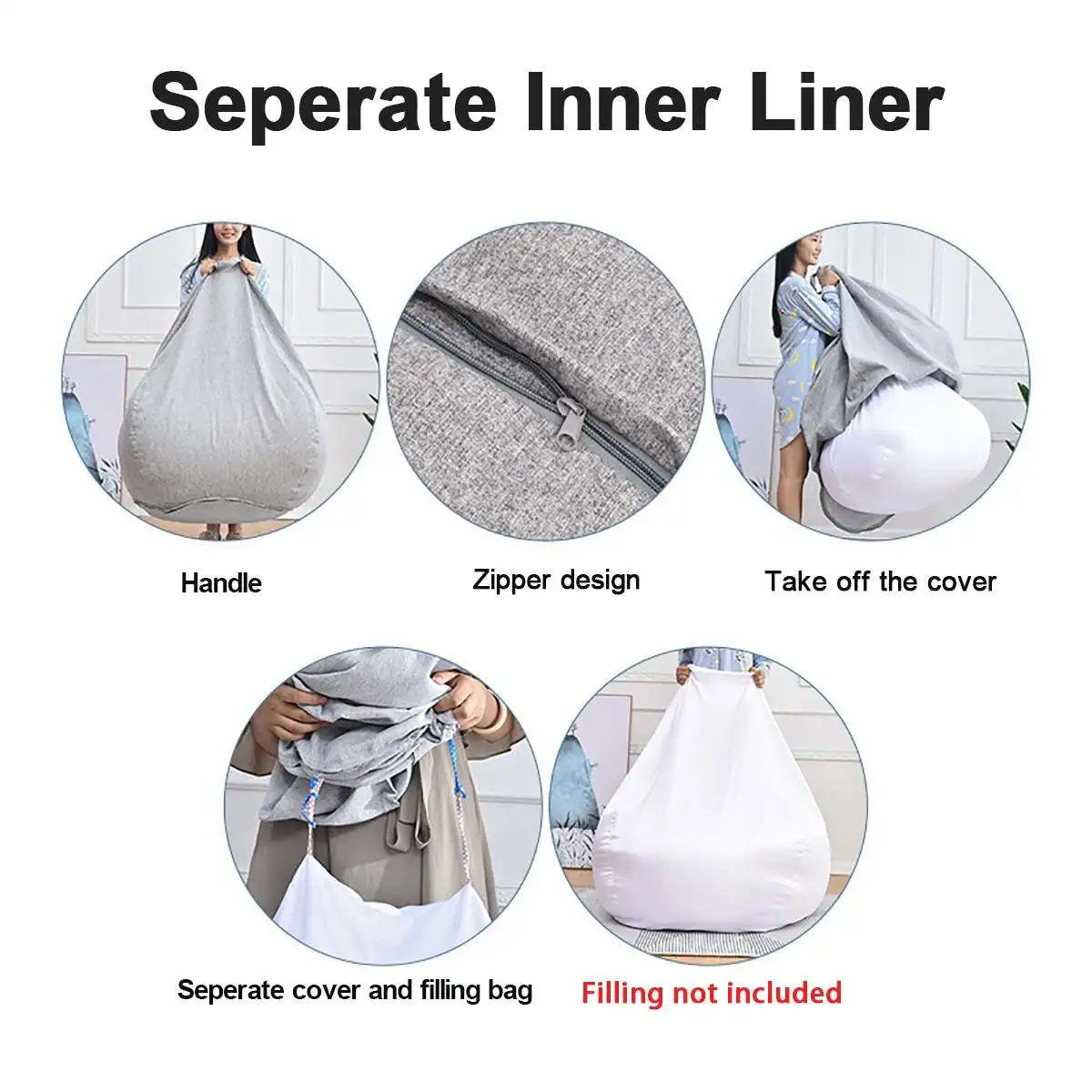 

Waterproof Lazy BeanBag Sofas Inner Lining Suitable For 100x120cm size Bean Bag Cover Stuffed Animal Toy