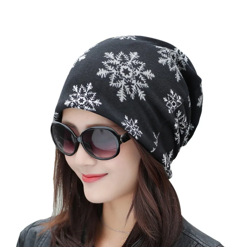 black3 Litthing Новая Осенняя модная женская теплая трикотажная флисовая подкладка с пышными черепами зимние шапки женские мягкие повседневные Шапки - Цвет: black3