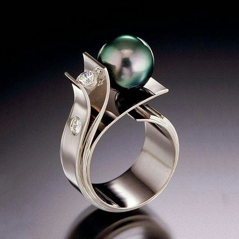 

Elegant Green Pearl Shell Ring 2019 Classic Boho Flower Gold Color Rings for Women Fashion CZ Wedding Jewelry Wholesale Z4P356