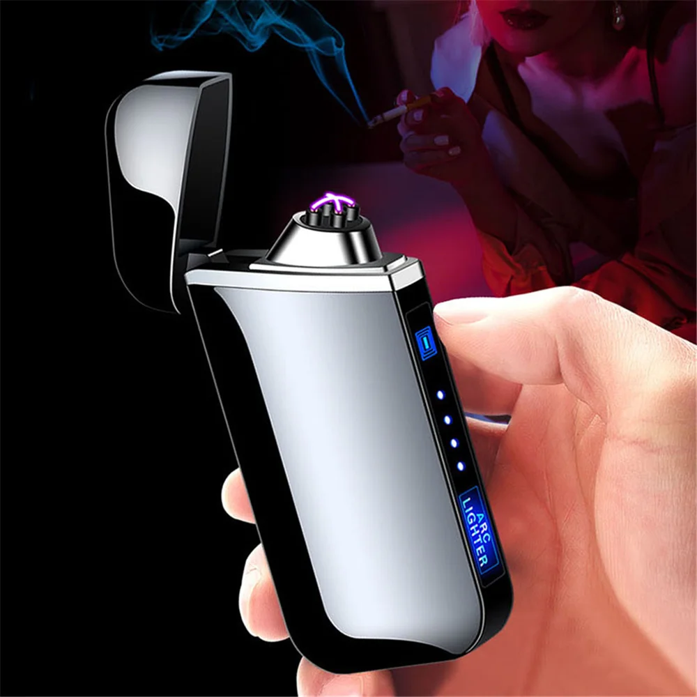 Электронная USB зажигалка со светодиодный ным дисплеем питания ветрозащитная