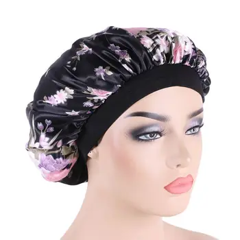 

Women Hair Satin Bonnet For Sleeping Shower Cap Silk Bonnet Bonnet Femme Night Sleep Cap Head Cover Wide Elastic Band