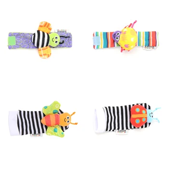 

4pcs Dolls Stroller Animal Infant Foot Finders Funny Cute Socks Baby Rattles Kids Soft Cartoon Toys Gift