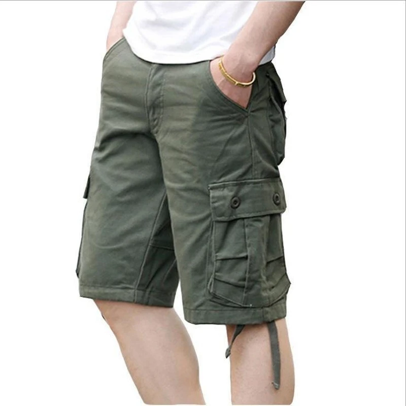 Pantalones cortos Cargo hasta la rodilla para hombre, pantalón corto informal de verano de con múltiples bolsillos, pantalones cortos recortados de camuflaje militar 44|Pantalones - AliExpress