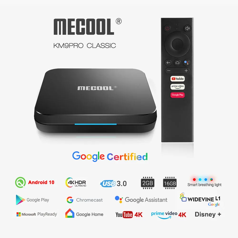Сертифицированная Google ТВ приставка Mecool KM9 Pro Classic Android 10 0 Amlogic S905 X2 2 Гб 16 4G WiFi USB3.0 BT4.0