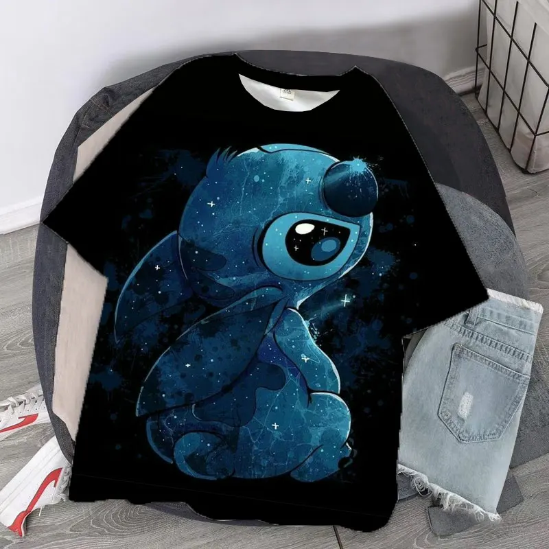 Harajuku T-shirt Disney Stitch Cartoon T-shirt Casual Street Kawaii Fashion T-shirt Men's and Women's Casual Oversized Top cheap t shirts