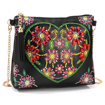 

DIY Heart Flower Shape Diamond Painting Chain Shoulder Bag Leather Zipper Women Girlfriend Clutch Storage Bag Friend Gift