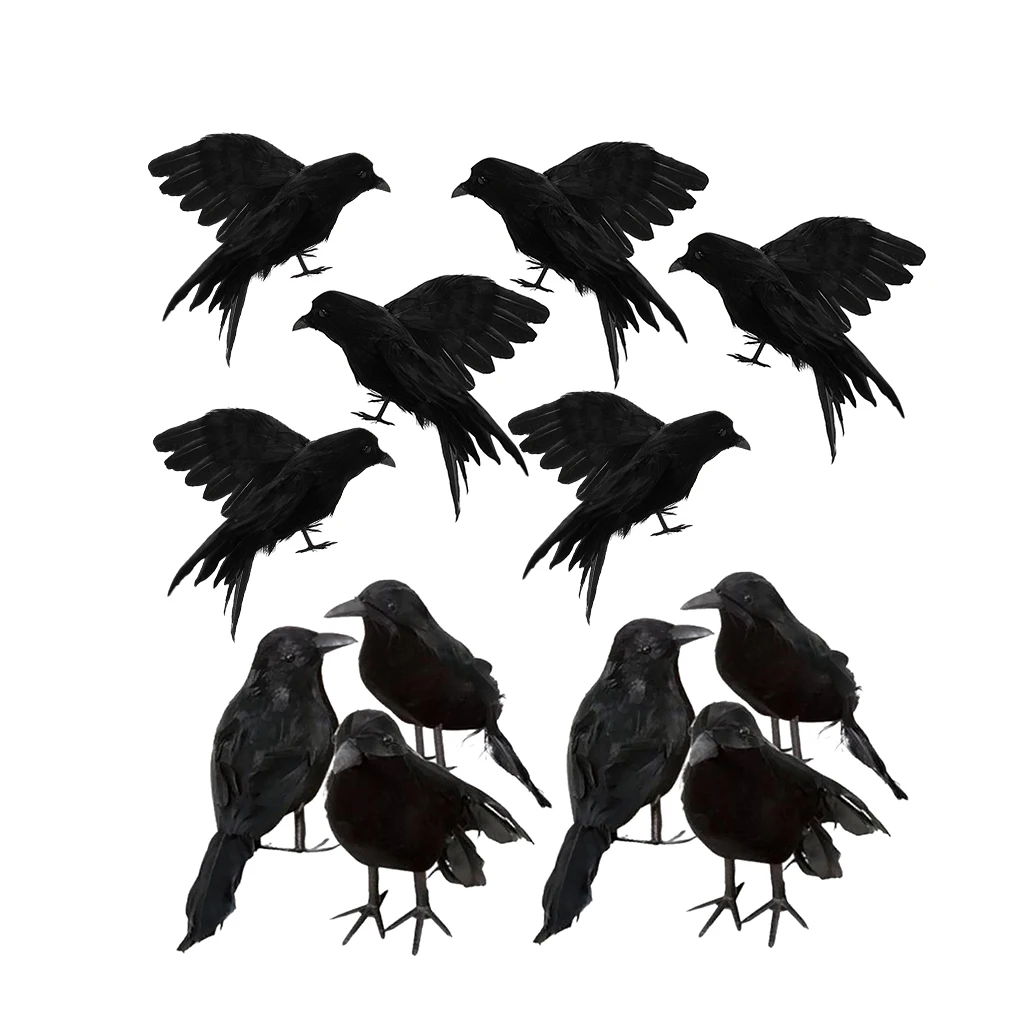 12pcs/set Fake Ravens Crows Realistic Birds for Home Garden Halloween Wedding Decoration