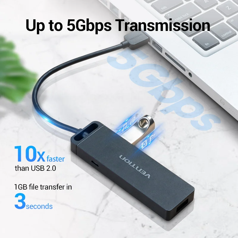 موزع USB 3.0، 4 منافذ، شحن مايكرو