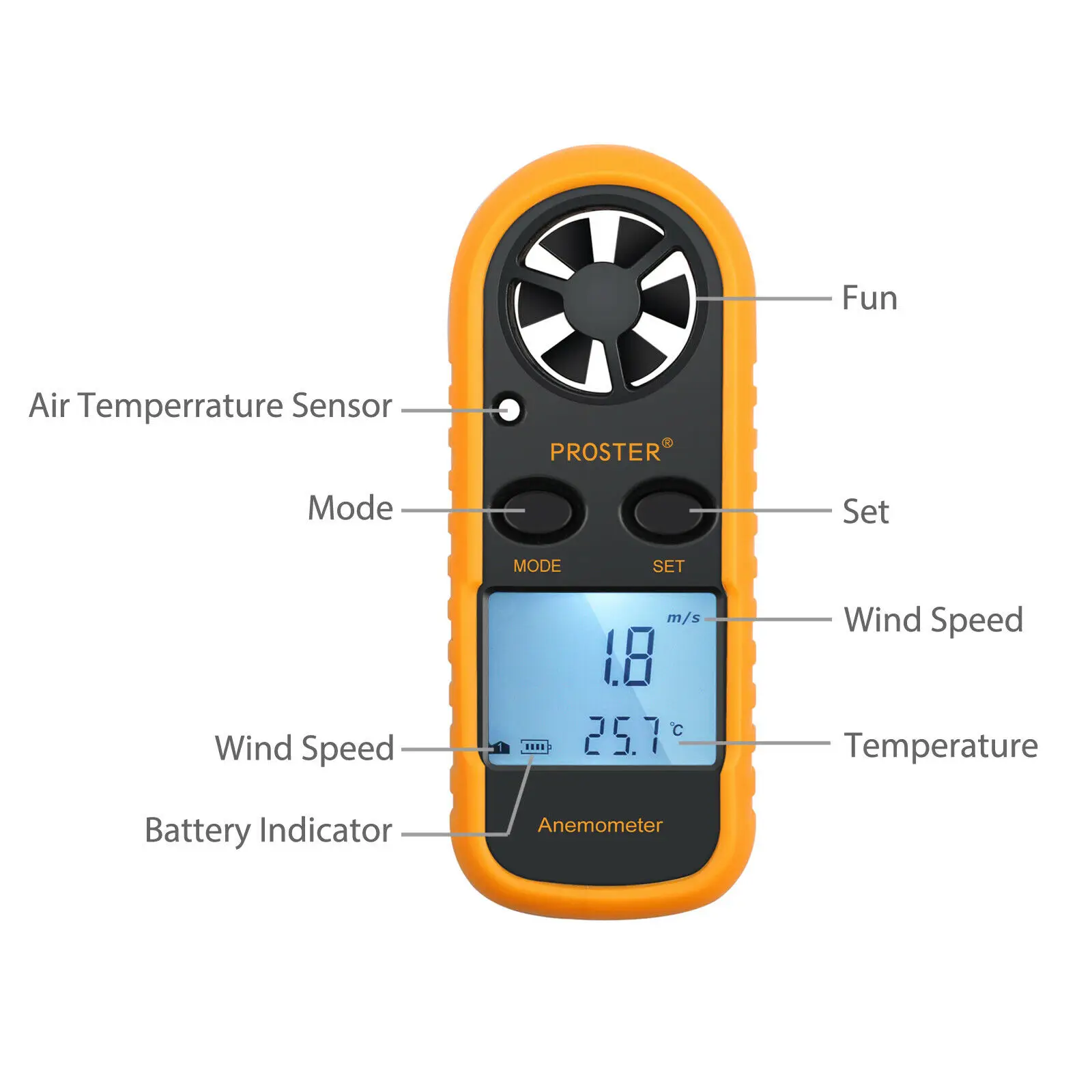 Anemómetro Digital LCD, anemómetro de aire, medidor de temperatura, termómetro de mano, Mini Anemómetro Digital
