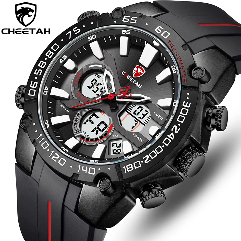 

2021 New CHEETAH Sport Watch for Men Top Luxury Brand Military Silicone Quartz Watches Men’s Chronograph Dual Display Male Clock
