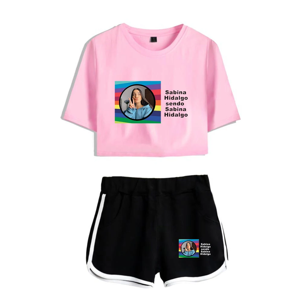 WAWNI Sabina Hidalgo Navel T Shirt Casual Shorts Sexy Two Piece Suit Harajuku Cotton Plus Polyester Conventional New Fashion | Женская