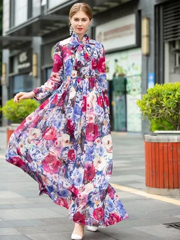 

Women's Casual Dresses 2020 Holiday Spring summer Street Fashion Long Sleeve Floral Printed Elegant Runway Long dress new