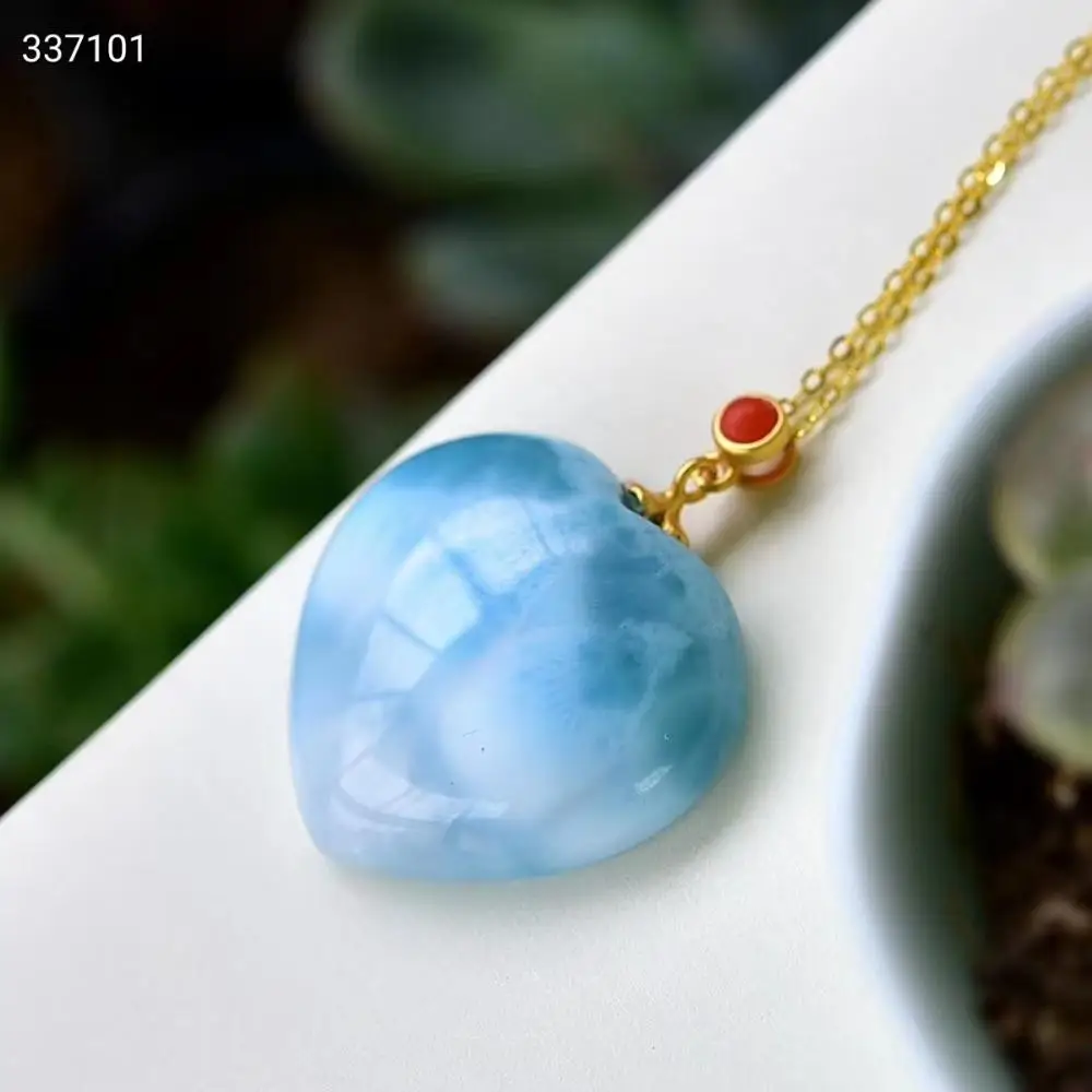 

Natural Blue Larimar Water Pattern Pendant From Dominica Heart Love Gemstone 27x26.3mm For Women Man Best Gift AAAAA