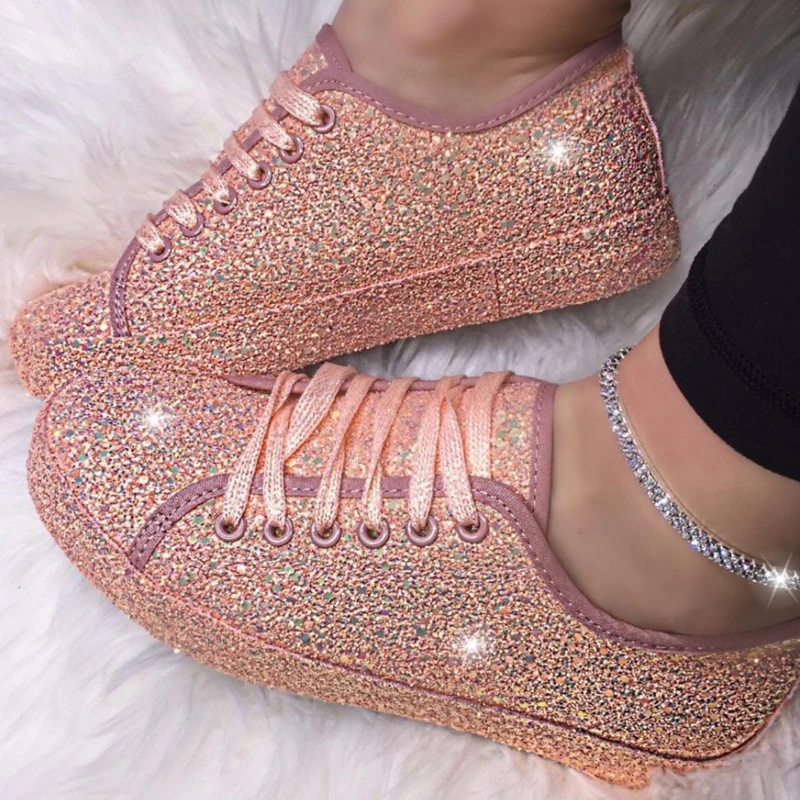 

ADISPUTENT 2020 Women Sneakers Casual Bling Vulcanized Shoes Female Spring Autumn Lace Up Platform Plus Size Fashion Ladies Shoe