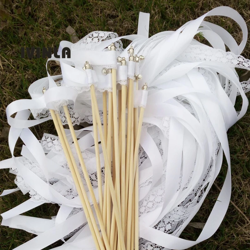 Style A Wedding Ribbon Stick Ribbon Twirling Streamers with Silver Bell 10/20/50Pieces/Lot wedding decor supplies