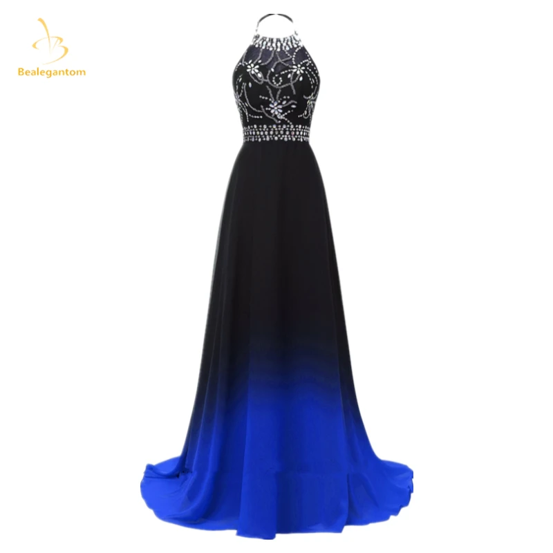 

Bealegantom Halter Gradient Chiffon Evening Dresses 2021 With Sequin Beaded Long Ombre Formal Prom Party Gown For Women QA1584