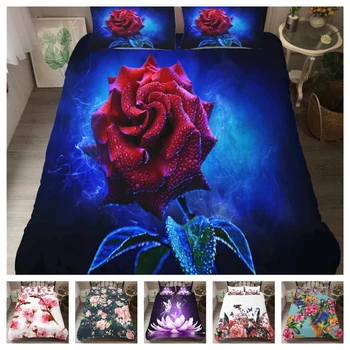 

Hot Style Bedding Set 3d Digital Flowers Printing 2/3pcs Duvet Cover & Pillowcases Set with Zipper Closure UK/AU/US Size