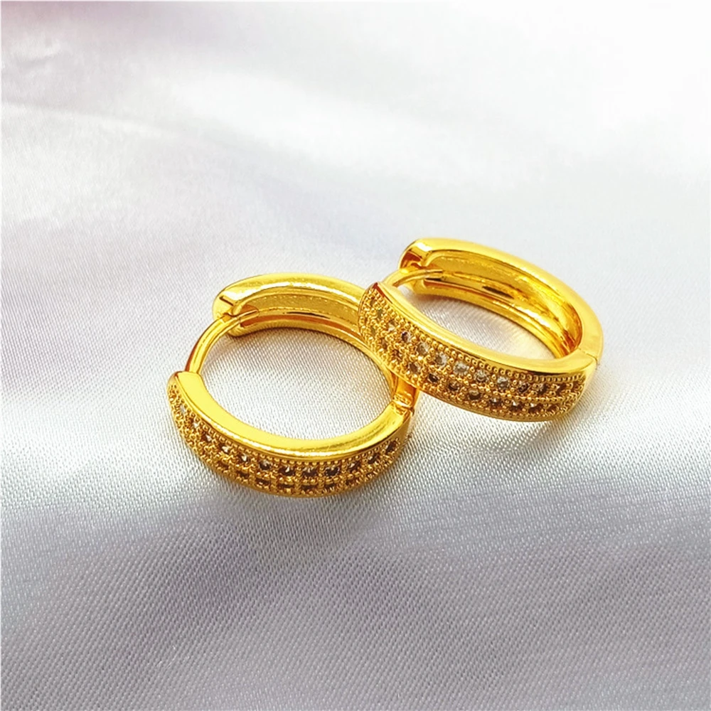 

2 Rows Tiny Zirconia Inlaid Hoop Huggie Earrings Women Jewelry Yellow Gold Filled Classic Fashion Gift