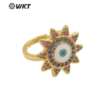 

WT-MR014 Fashion micropave stone ring women fashion party ring gold electroplated flower rings evil eye gold fashion ring