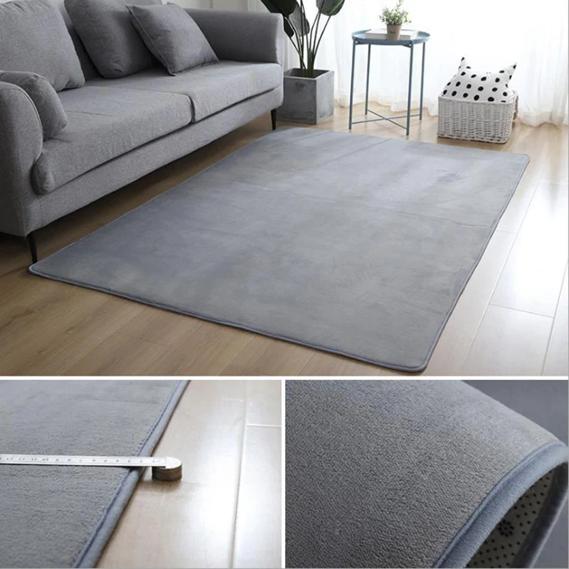 Solid Color Coral Fleece Carpet For Modern Living Room Tea Table Rug Gray Children Bedroom Play Crawling Mat Non-slip Soundproof