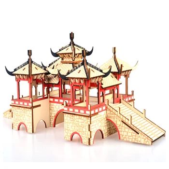 

DIY Model toys 3D Wooden Puzzle-Chinese architectural model Bridge Wooden Kits Puzzle Game Assembling Toys Gift for Kids P36