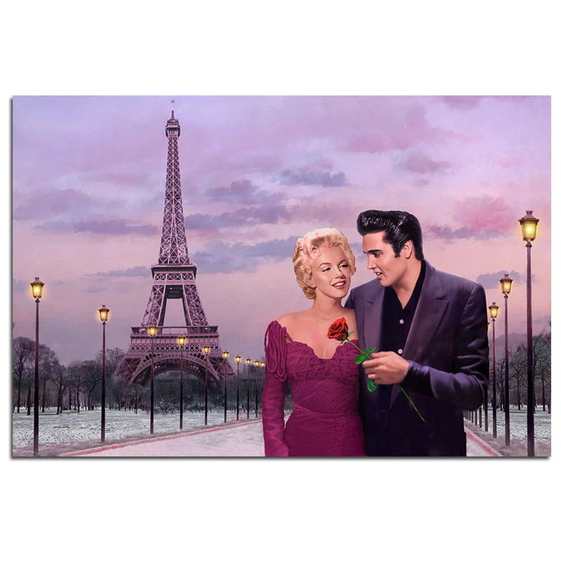 

“Monroe & Elvis Standing in front of the Paris Tower" 5D DIY Diamond Painting Full Square Diamond Embroidery Rhinestone Painting