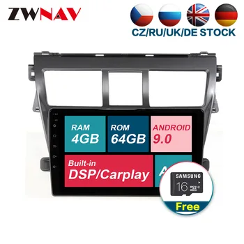 

DSP carplay 4G+64G Android 9.0 Car Multimedia player unit For Toyota VIOS 2008-2013 Radio Audio stereo free GPS map touch screen
