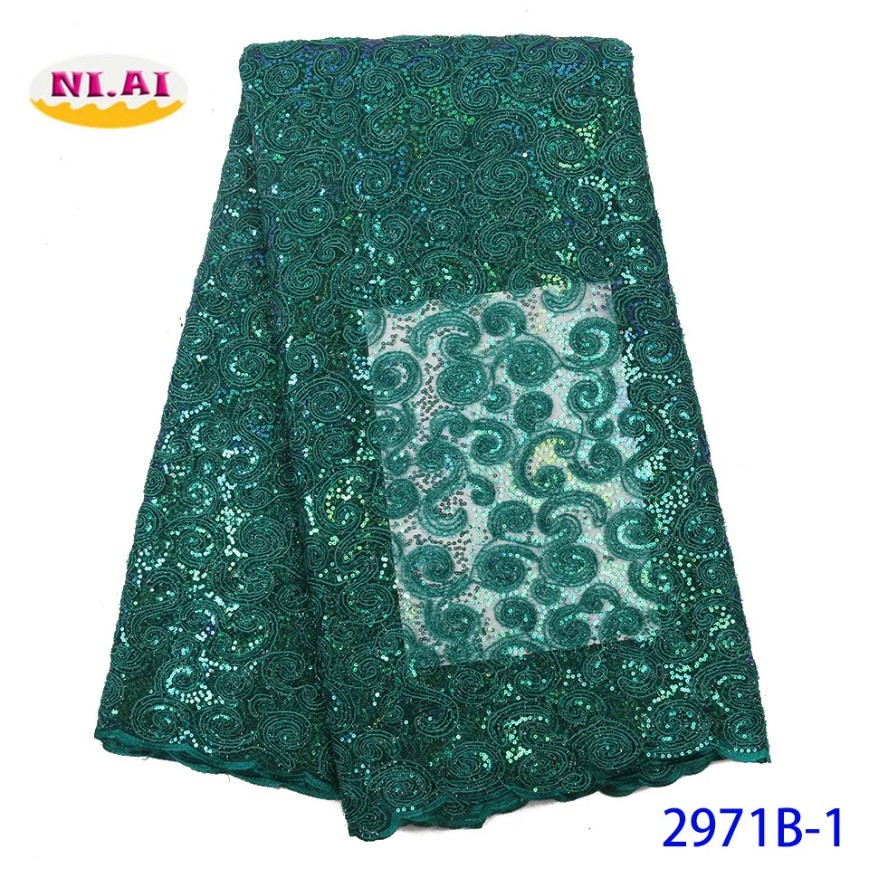 NIAI Hot Sale Embroidered African Lace Fabric High Quality Lace French Net Sequins Lace Fabrics For Women Dress XY2971B-1