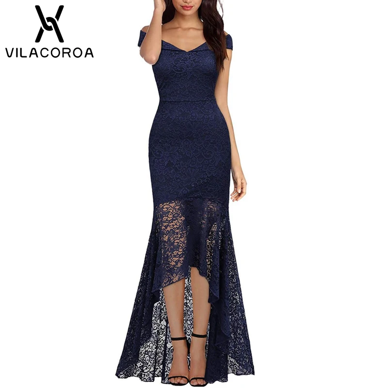 

Elegant Formal Party Dress V-Neck Strapless Lace Fishtail Women Dress Vestidos De Festa Sexy Bag Hip Maxi Dress Floor-Length
