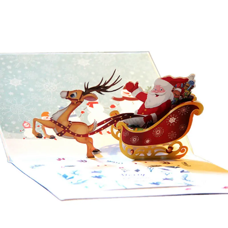 Санта Клаус и Лось 3D Рождественские открытки всплывающие Рождественская открытка праздничная открытка на Рождество поздравление год Подарки для ребенка