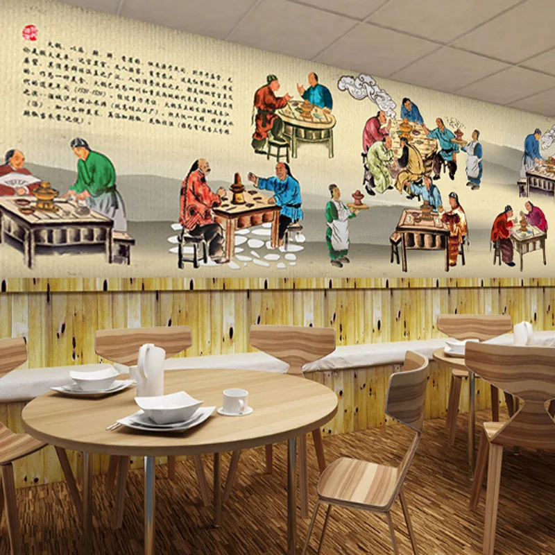

Chinese Style Traditional Retro Nostalgic 3D Hand-Painted Gourmet Mural Hotpot Restaurant Noodle Restaurant Characteristics Hote