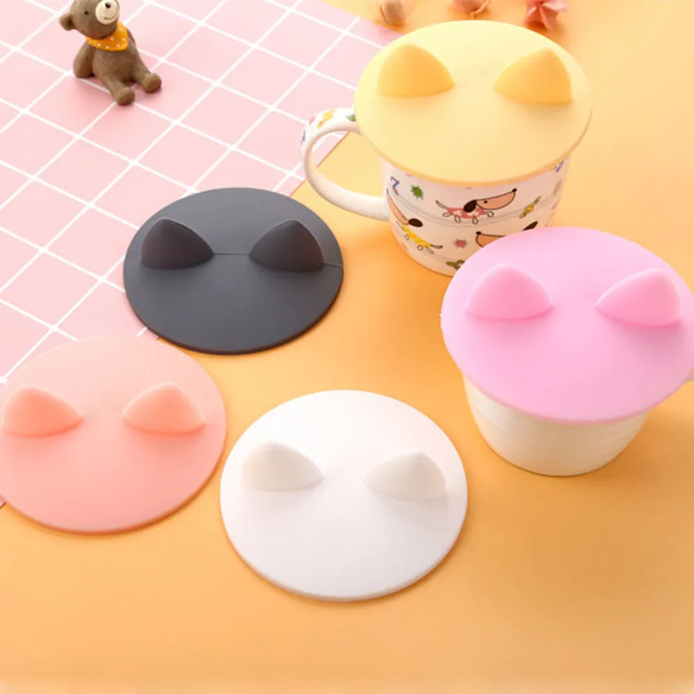 Funny Water Cup Cover Hot Cute Cat Ears Dust Cover Reusable Silicone Cup Cover DIY Free Splicing Water Cup dust cover