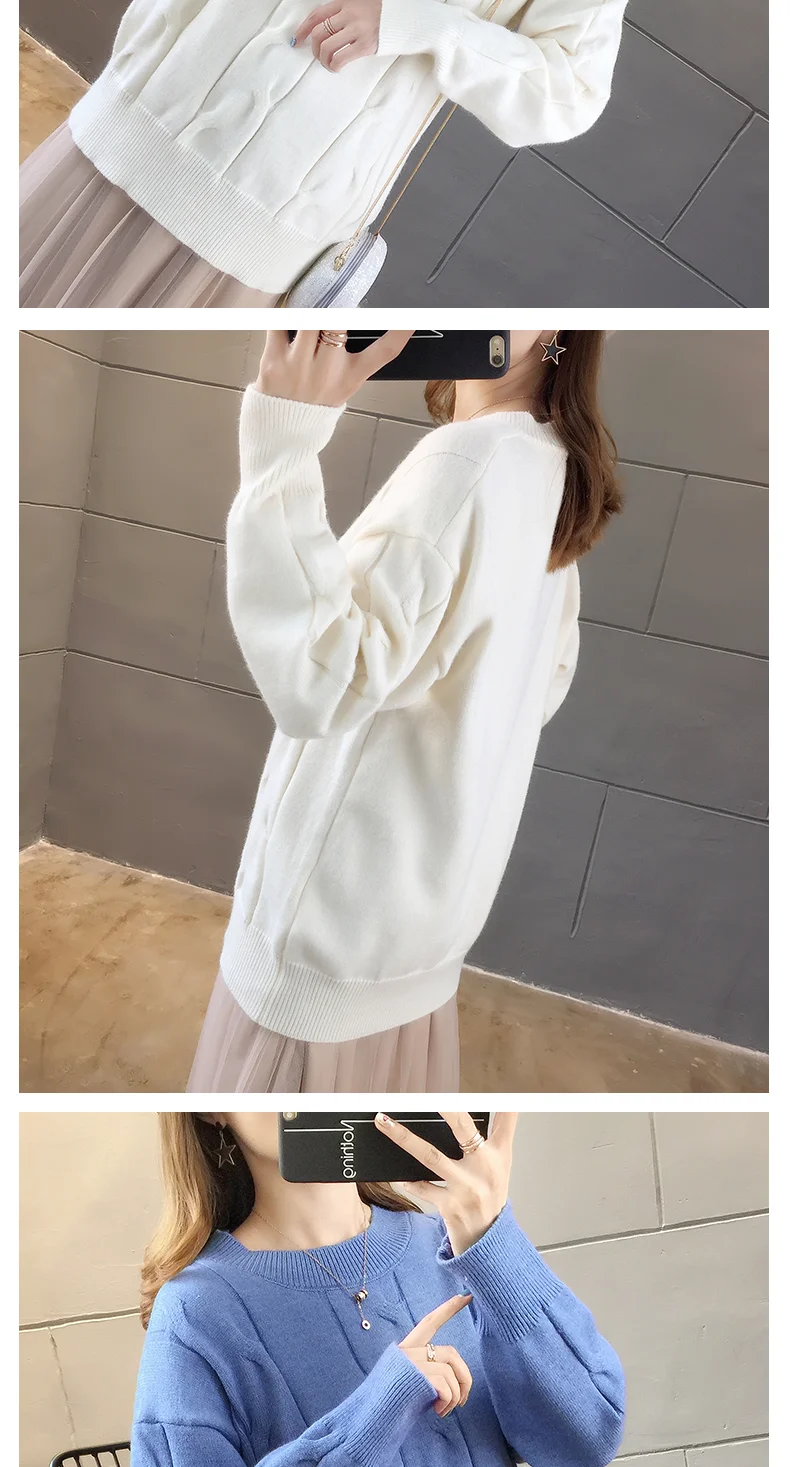 Autumn Winter Women Pullovers Sweater Knitted Elasticity Casual Jumper Basic Loose Warm Female Sweaters Top