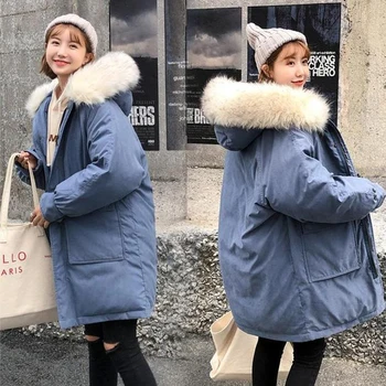 

Solid plus size fur hooded zipper coat women winter warm thicken parka coat female casual loose contton pocket outerwear