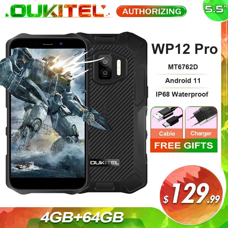 OUKITEL WP12 Pro 4 Гб + 64 IP68 Водонепроницаемый прочный смартфон MT6762D Octa Core Android 11 5 ''HD 4000