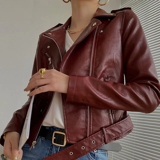 Korean fashion - mens red leather crocodile skin moto jacket.