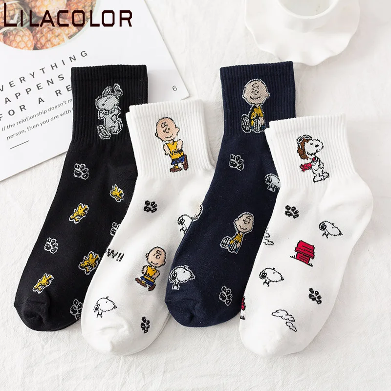

Lilacolor Dog Printed Cotton Women Socks 2020 Spring Summer Cartoon Short Causal Socks Character Breathable Harajuku Ankle Socks