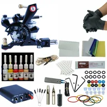 Стартовые наборы татуировок боди-арт Татуировка Одиночная Татуировка пистолет машина с захваты для иглы 6 цветов чернила черный сила для начинающих аксессуар