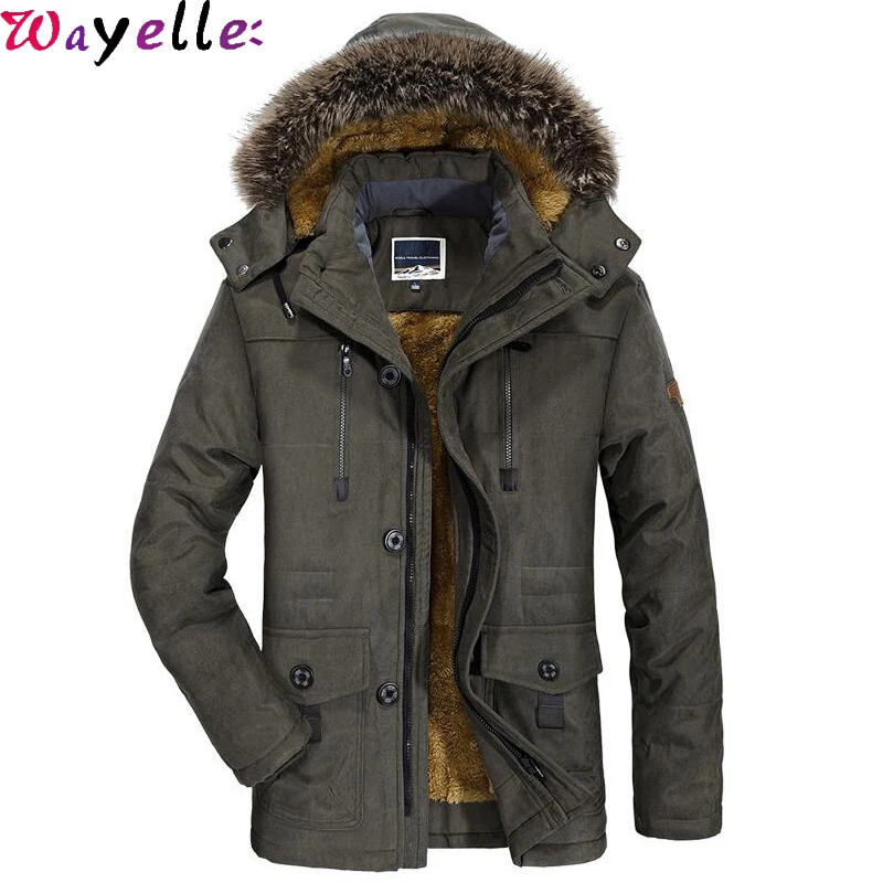 

Canada Thicken Warm Winter Jacket Men 2019 Casual Cotton-Padded Outwear Men's Fur Collar Hooded Windbreaker Parka Plus Size 6XL