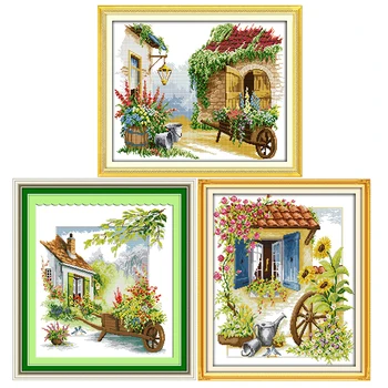

Small Town Scenery Series DIY Patterns Printed Cross Stitch Kits 14CT Counted DMC Fabric Chinese Needlework Embroidery Set Decor