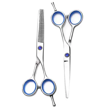 

2pcs Stainless Steel Scissors Portable Hair Cutting Scissors Hair Cutter Hairdressing Scissors for Barber Salon (Flat+Tooth)